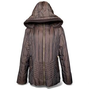 Anne Klein Womens XL Quilted Puffer Down Filled Warm Winter Coat Detachable Hood